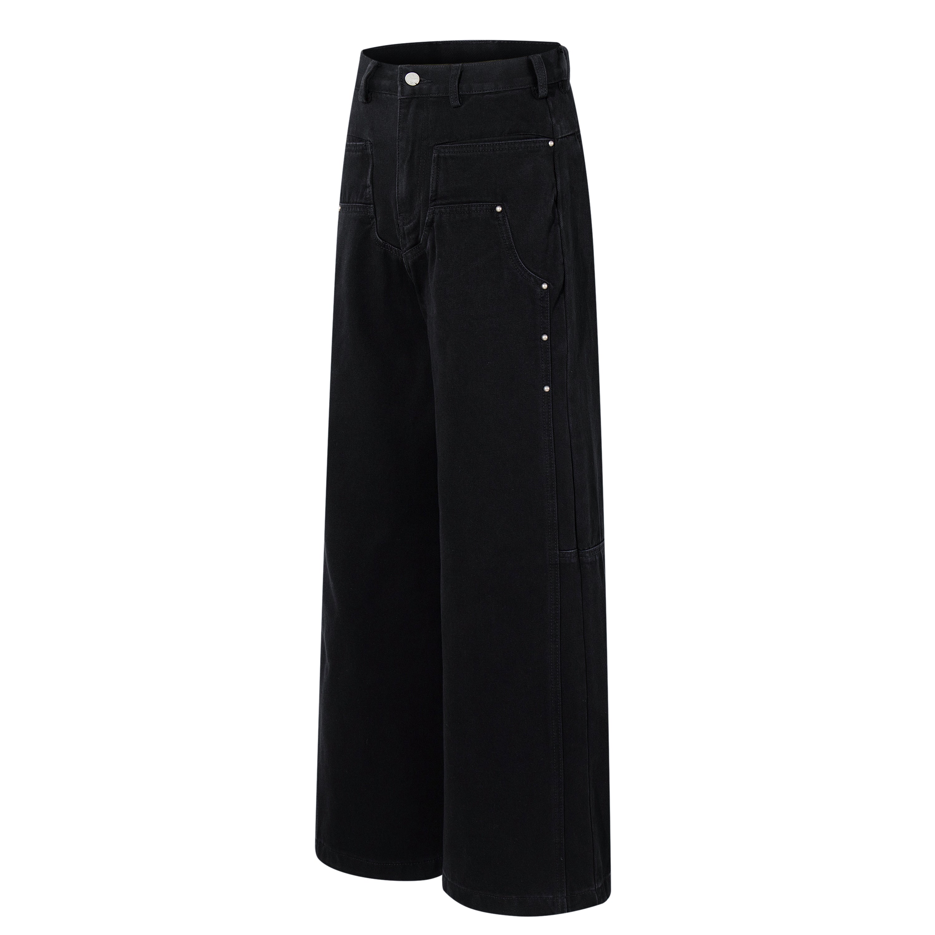Omirad Studded Utility Wide-Leg Jeans | Black Denim