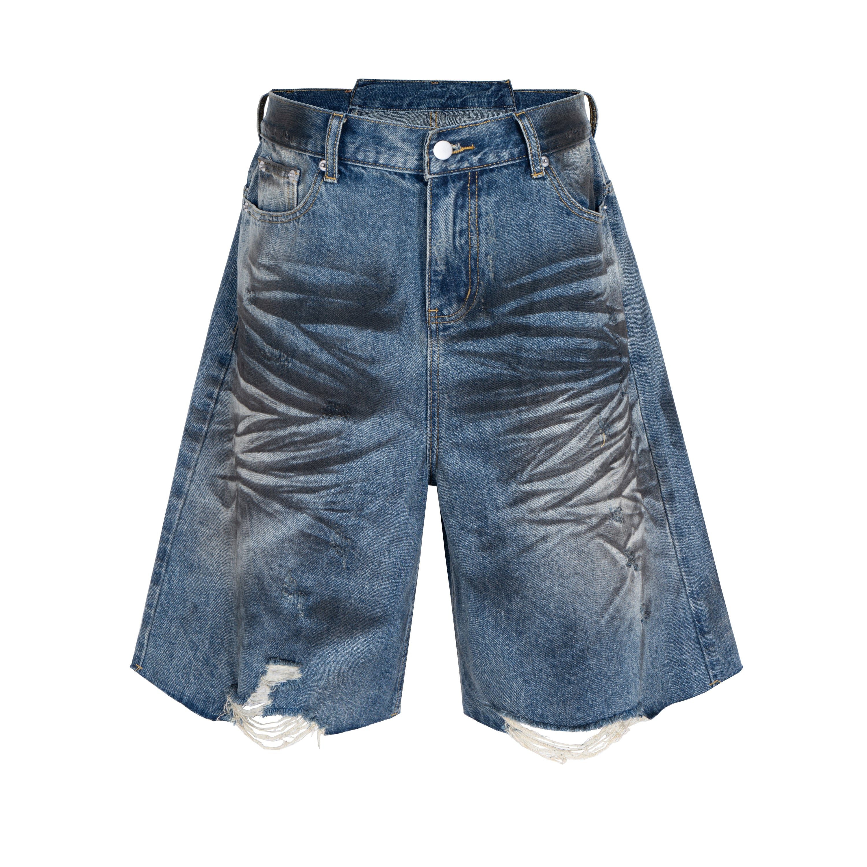 Omirad Distressed Fade Wide-Leg Denim Shorts | Streetwear