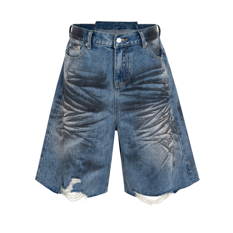 Omirad Distressed Fade Wide-Leg Denim Shorts | Streetwear