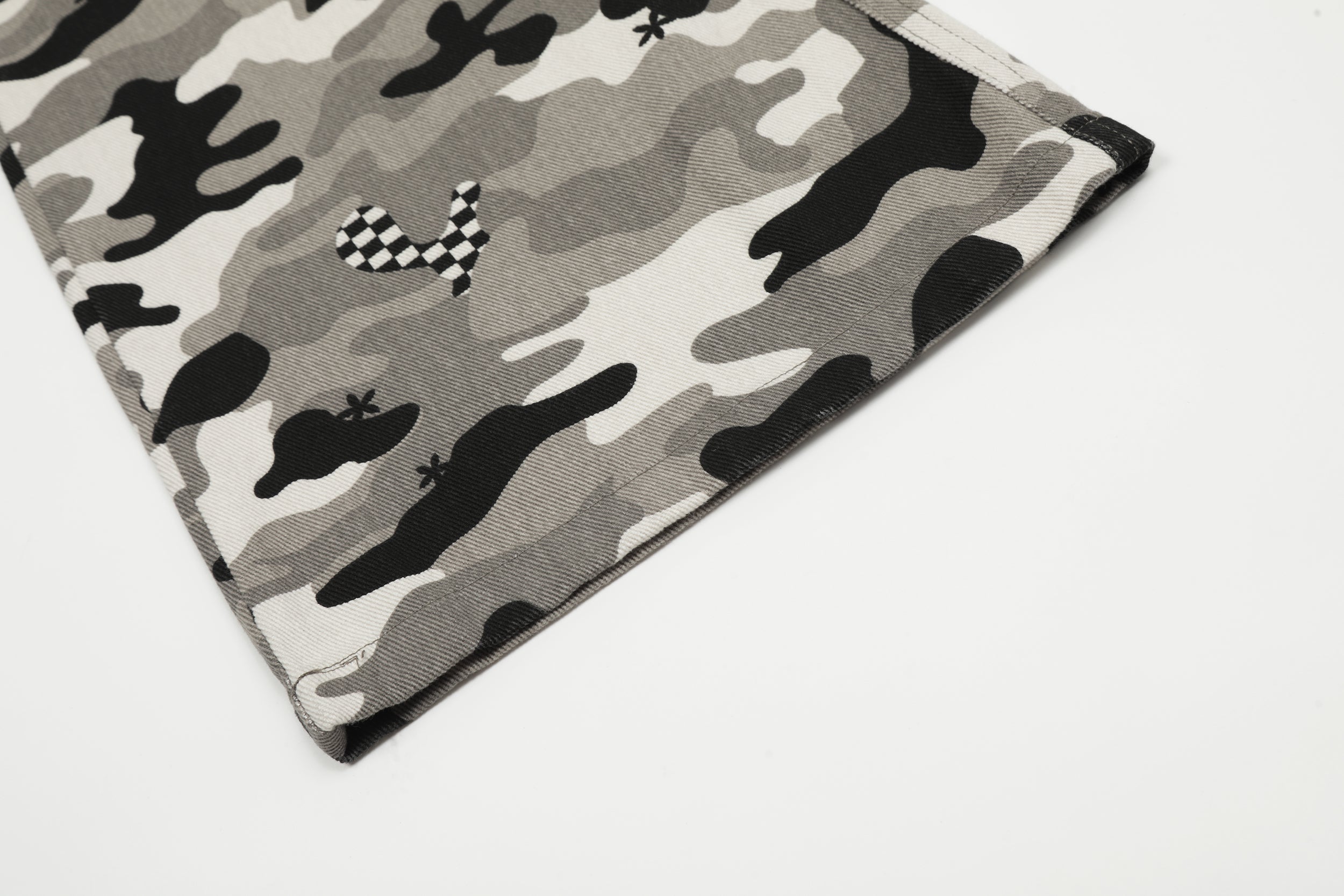 Grey Camo Cargo Pants with Checkerboard Patches | SEAKOFF