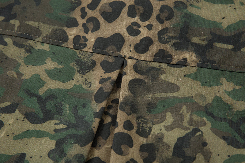 Back yoke detail on camo leopard shirt with center pleat