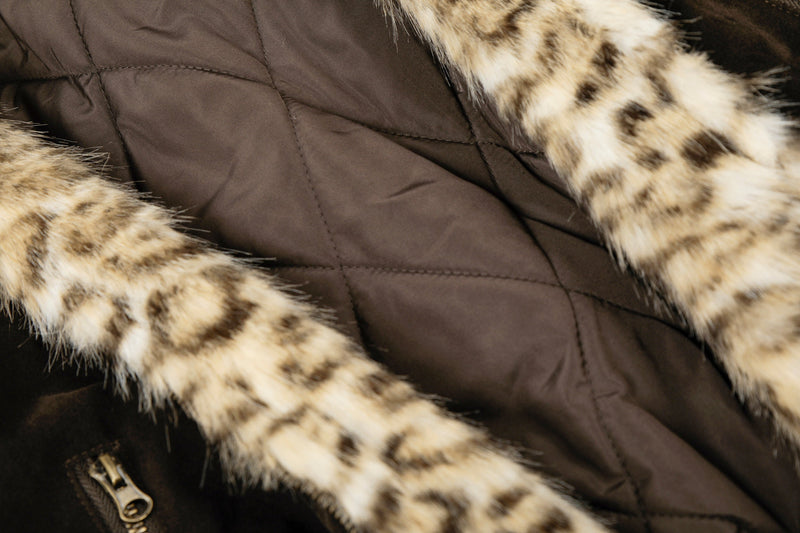 Faux Fur Collar Suede-Texture Bomber Jacket | Omirad