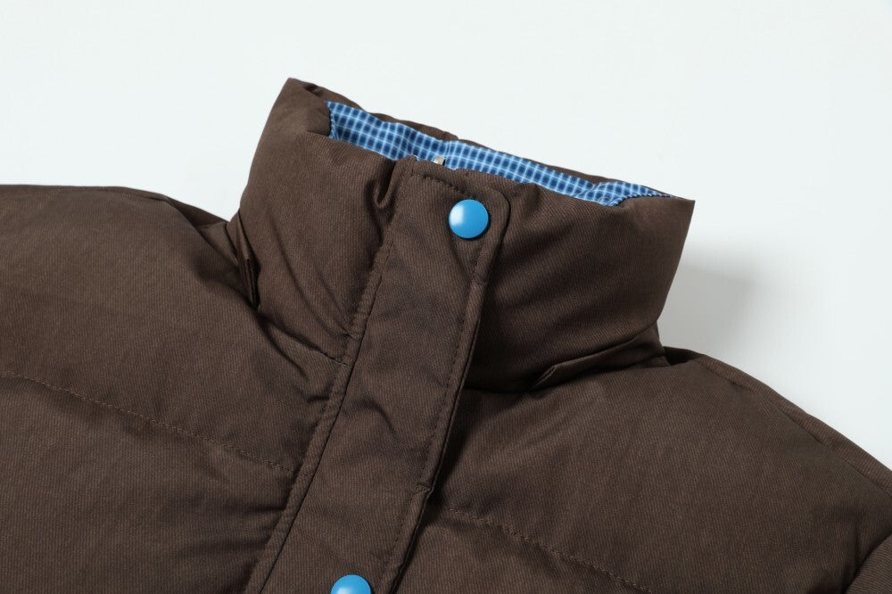 Reversible Hooded Puffer Jacket | Brown & Blue Check