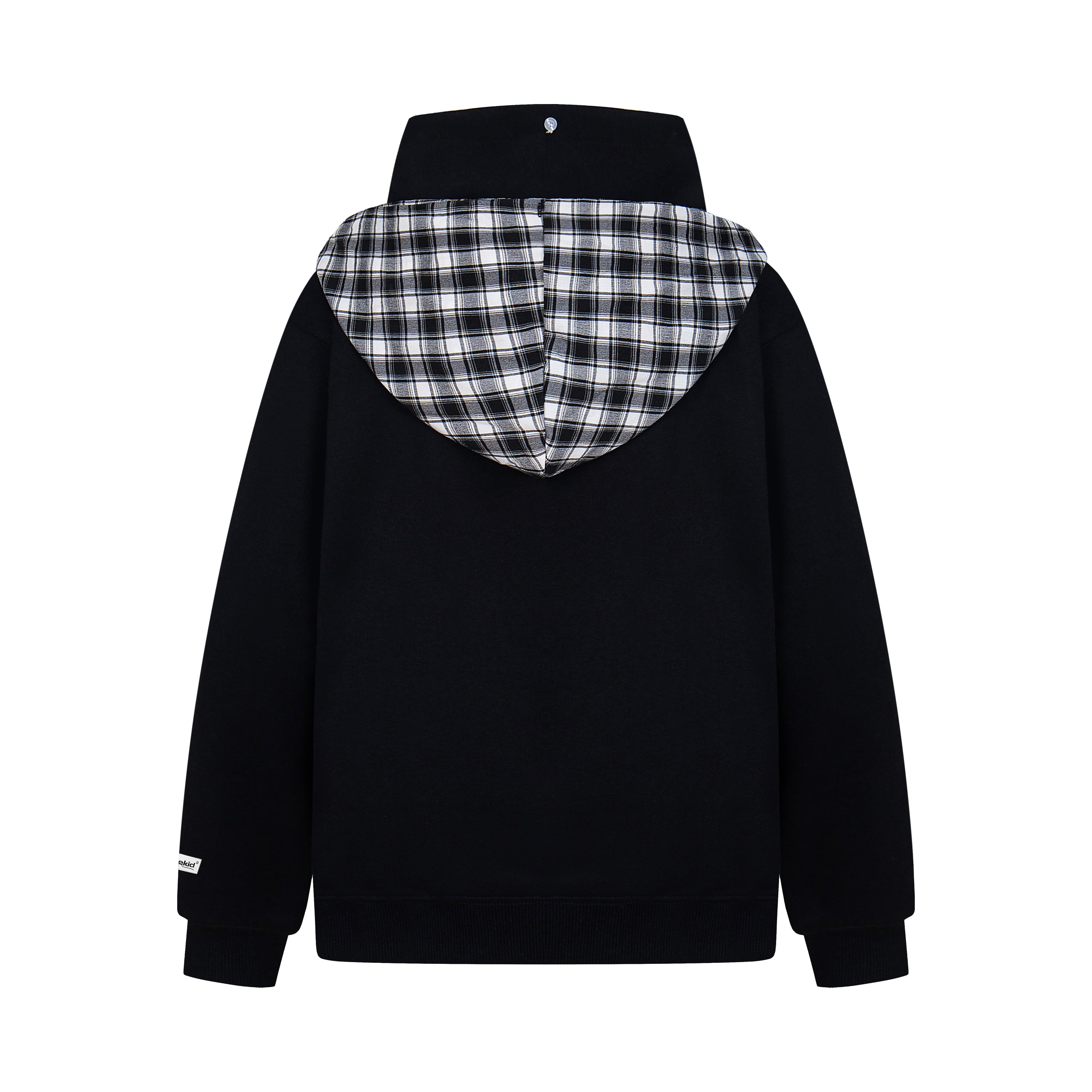 Plaid Scarf Layered Hoodie with Badge Accents | Streetwear
