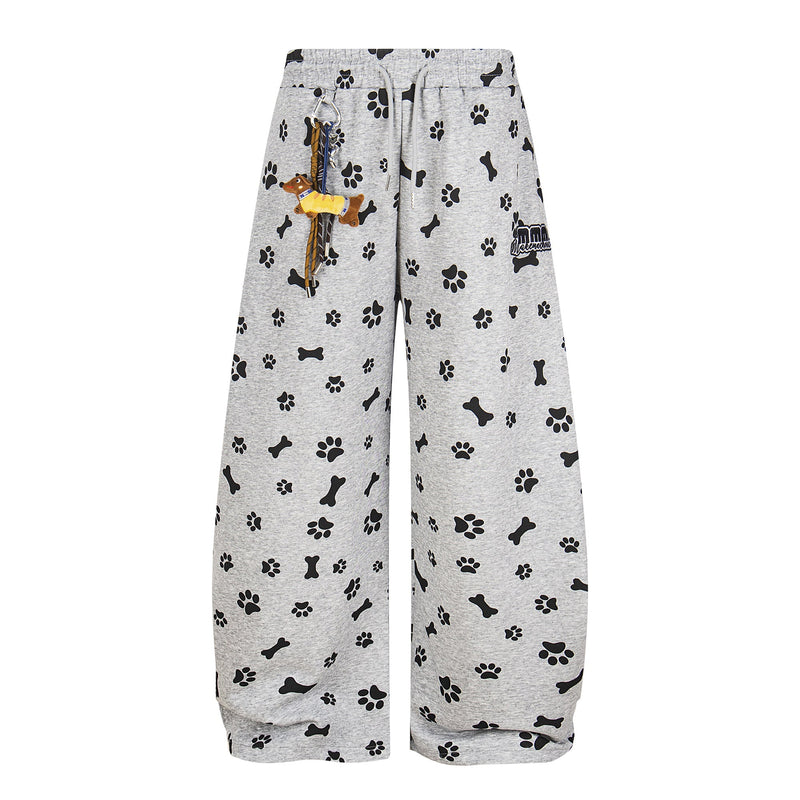 Paw Print Wide-Leg Lounge Pants | Dog Bone Streetwear Sweats