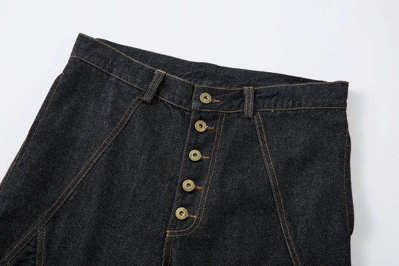 Multi-Panel Wide-Leg Denim Pants with Contrast Stitching