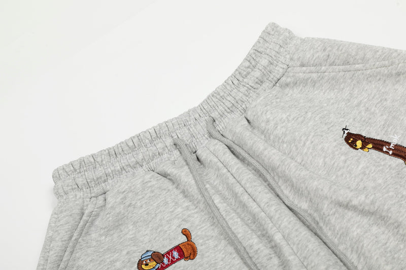 Embroidered Dog Motif Wide-Leg Sweatpants | Omirad