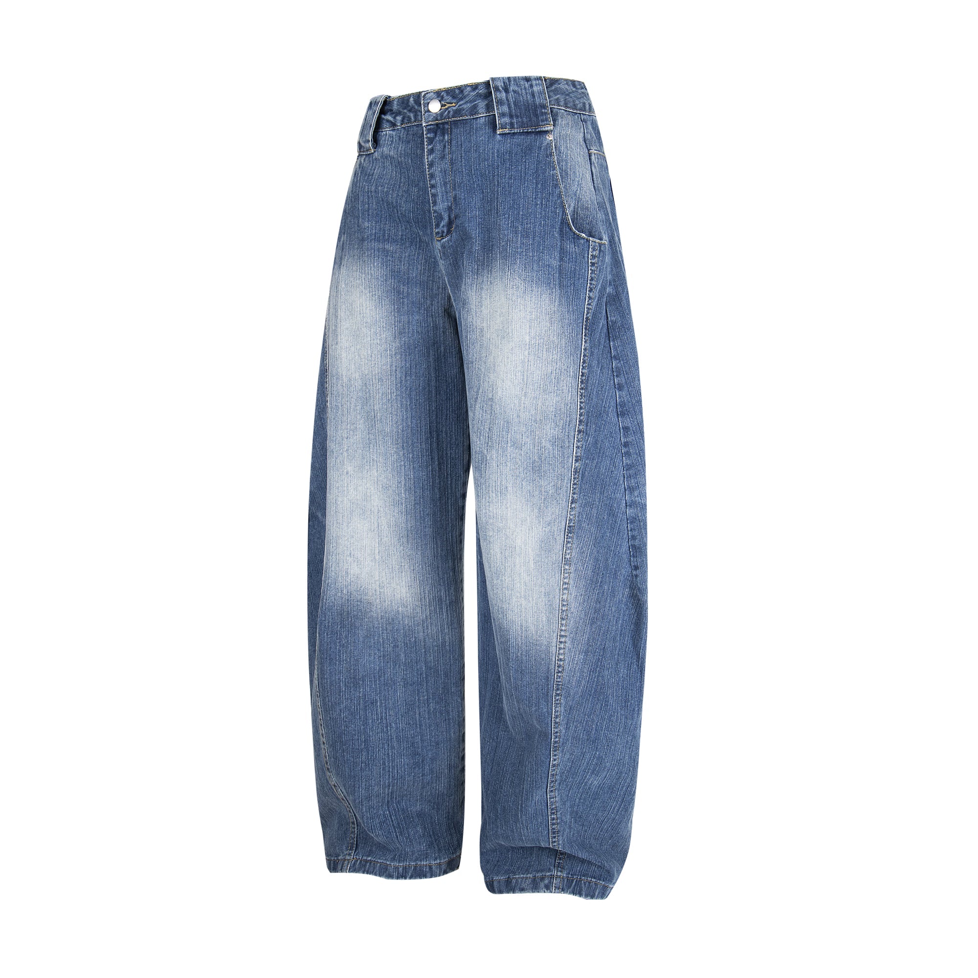 Highlight Fade Curved-Panel Wide-Leg Denim Pants