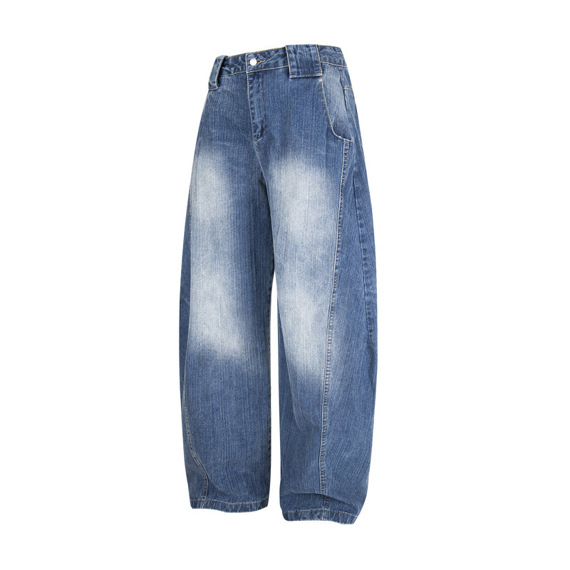 Highlight Fade Curved-Panel Wide-Leg Denim Pants