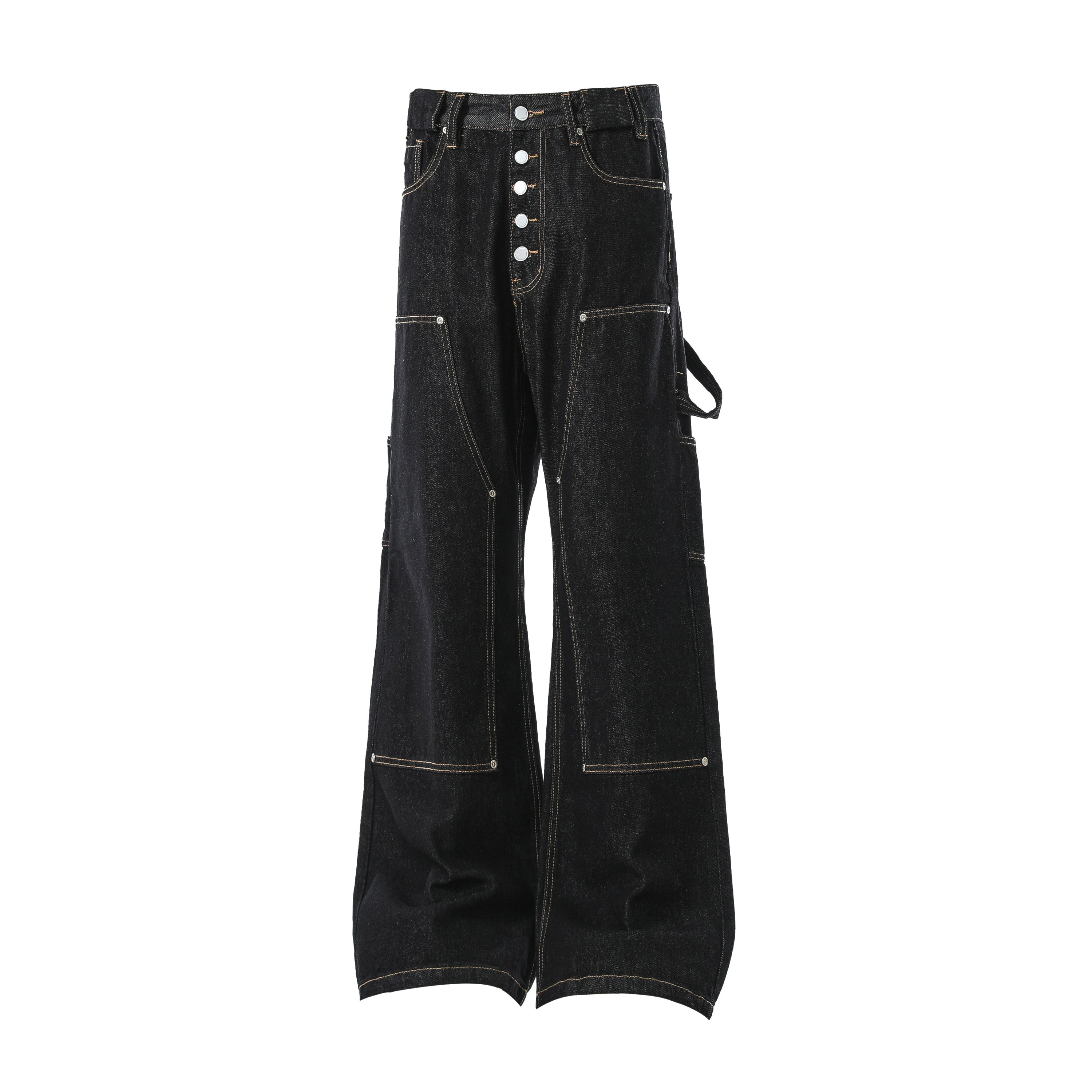 Omirad Multi-Pocket Wide-Leg Cargo Denim Pants | Black
