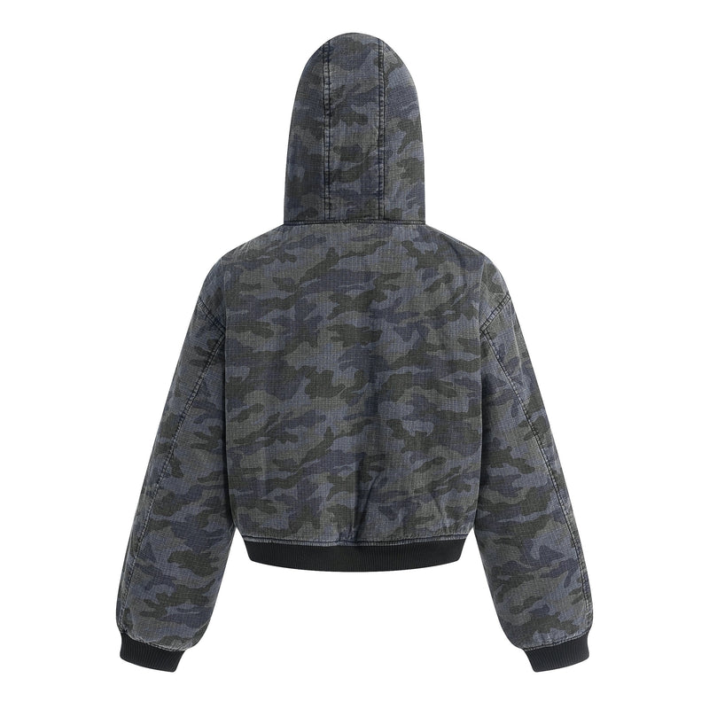 Reversible Camo Hooded Bomber Jacket | Two-Way Style