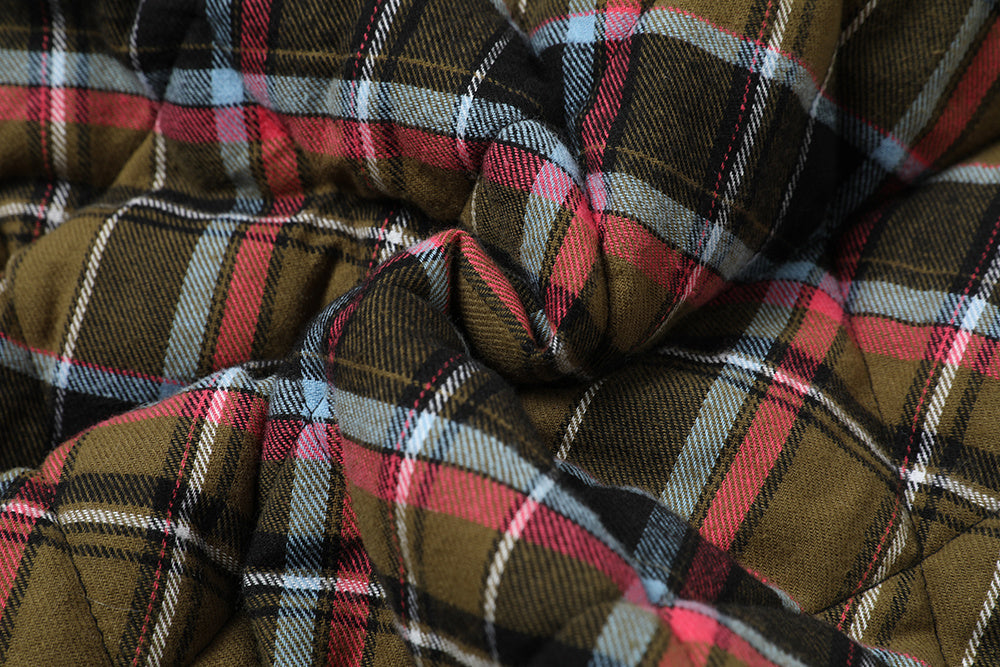 Reversible Plaid Faux Fur Hooded Bomber Jacket | Military Green