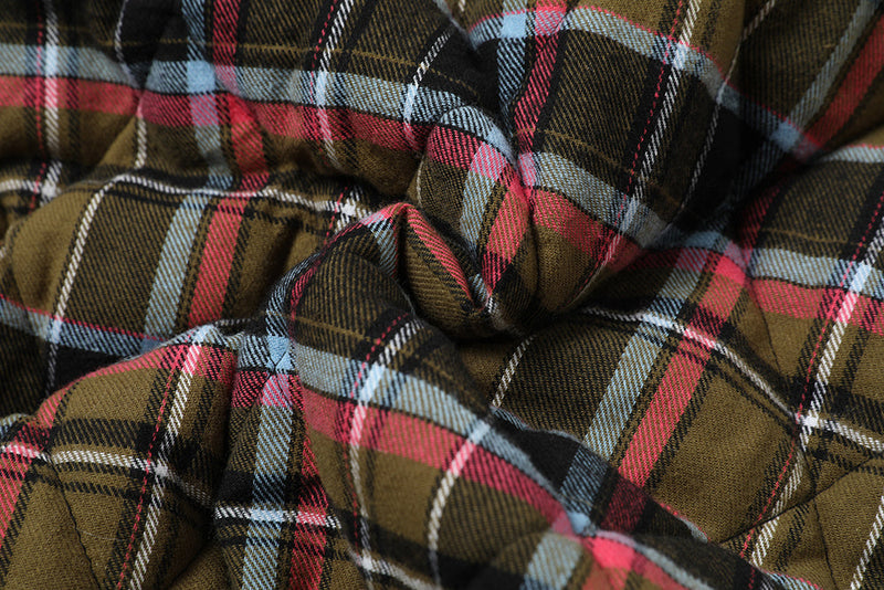 Reversible Plaid Faux Fur Hooded Bomber Jacket | Military Green