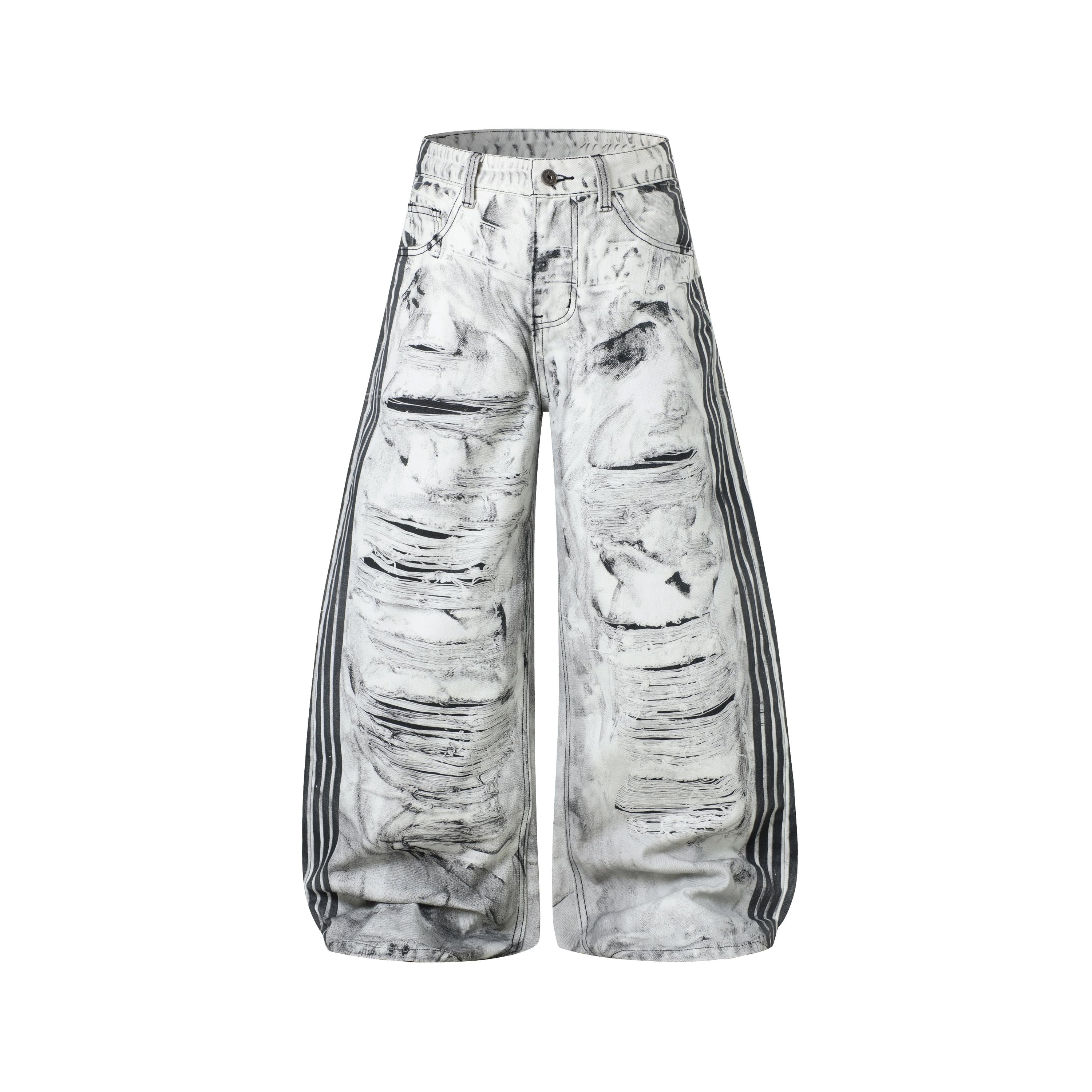 Omirad Distressed Wide-Leg Jeans | Stripe Ripped Denim