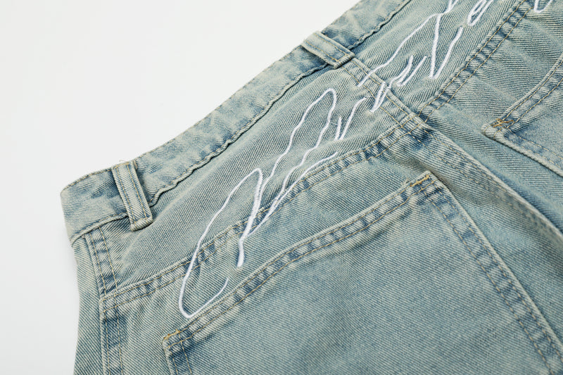 Omirad Curved Barrel Jeans | Wide Leg Vintage Wash Denim