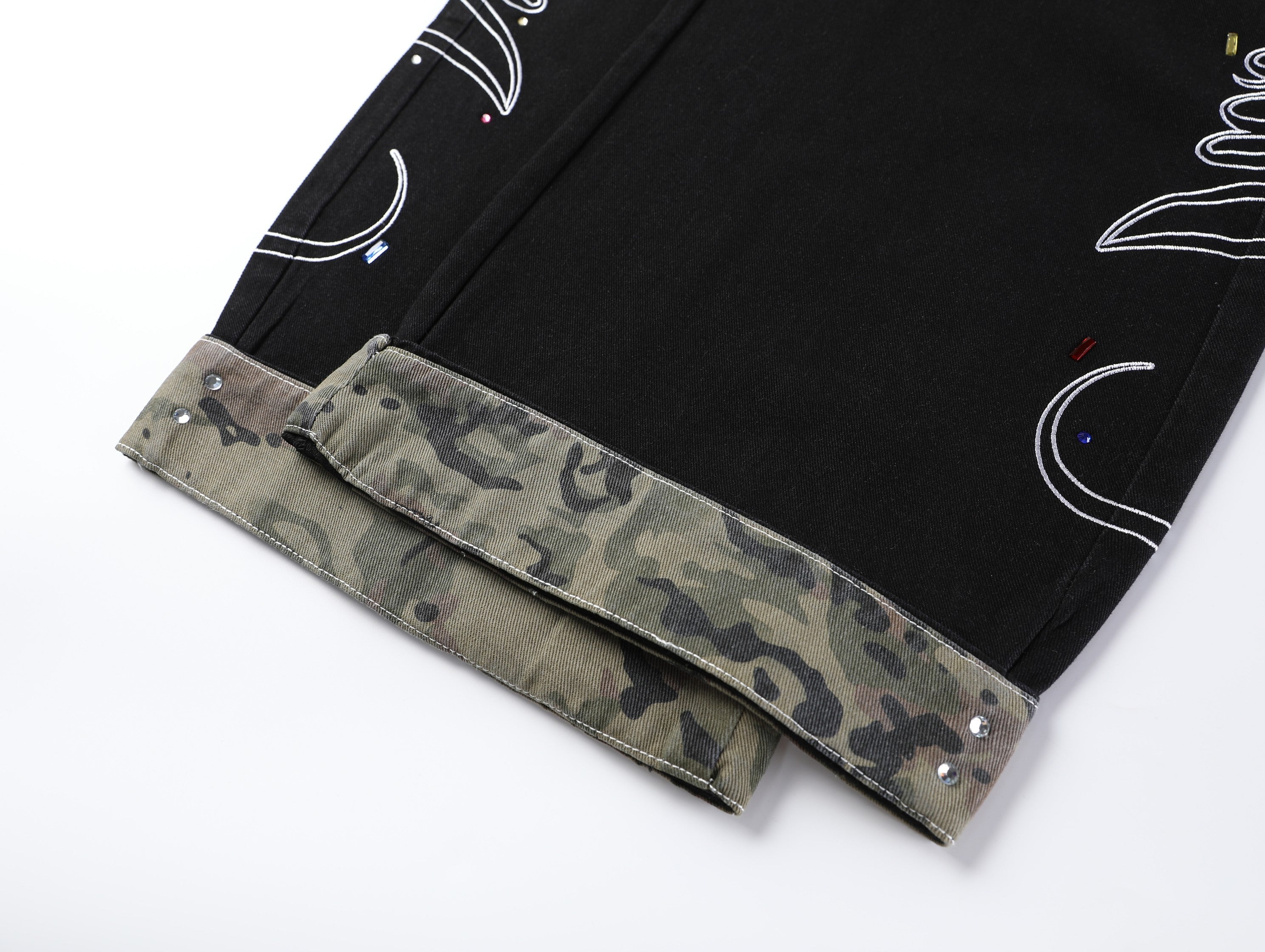 Omirad Camo Trim Wide-Leg Jeans | Y2K Baggy Denim