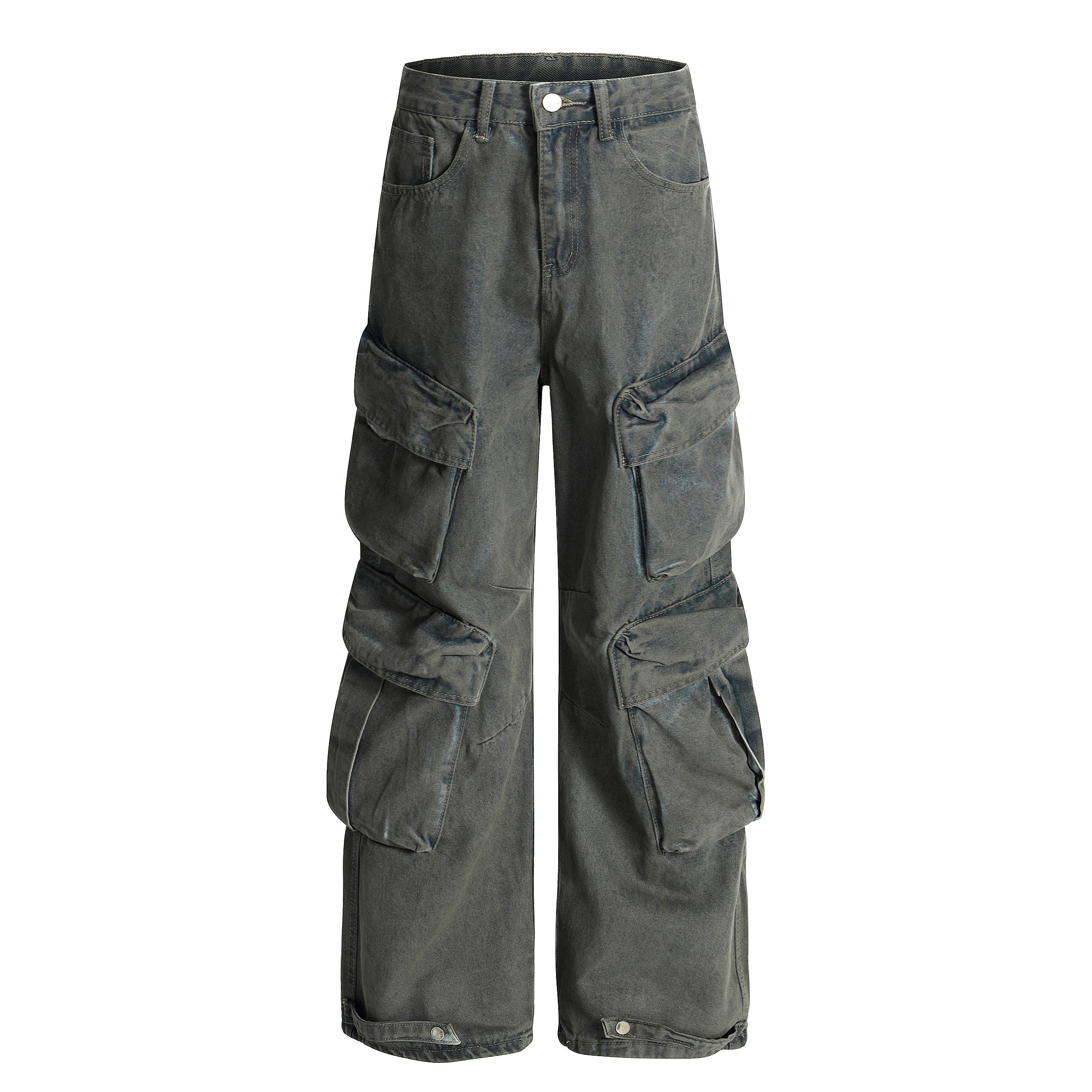 Multi-Layer Cargo Denim Pants | Wide-Leg Streetwear Jeans