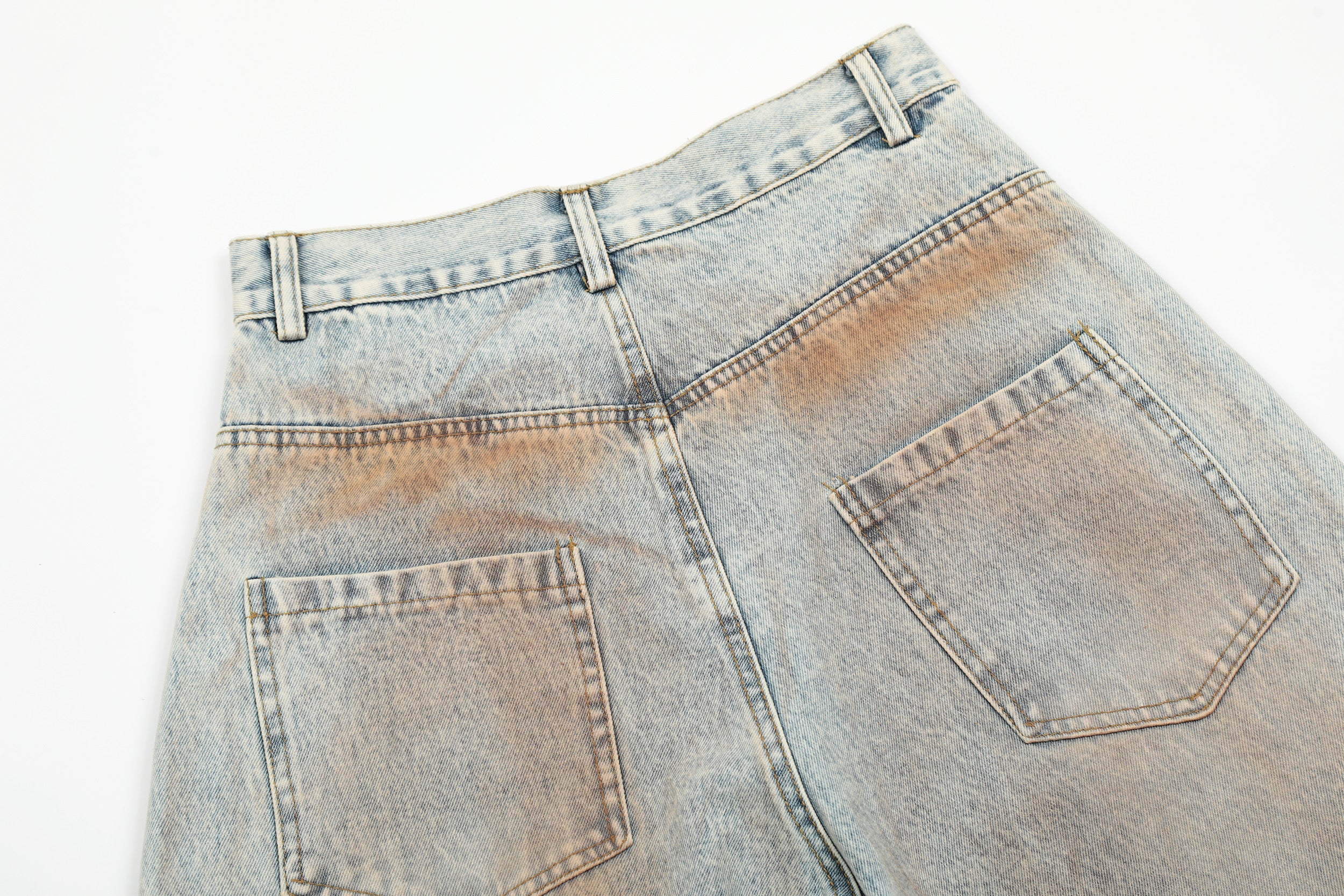 Rust Wash Distressed Barrel Jeans | Wide Leg Vintage Denim