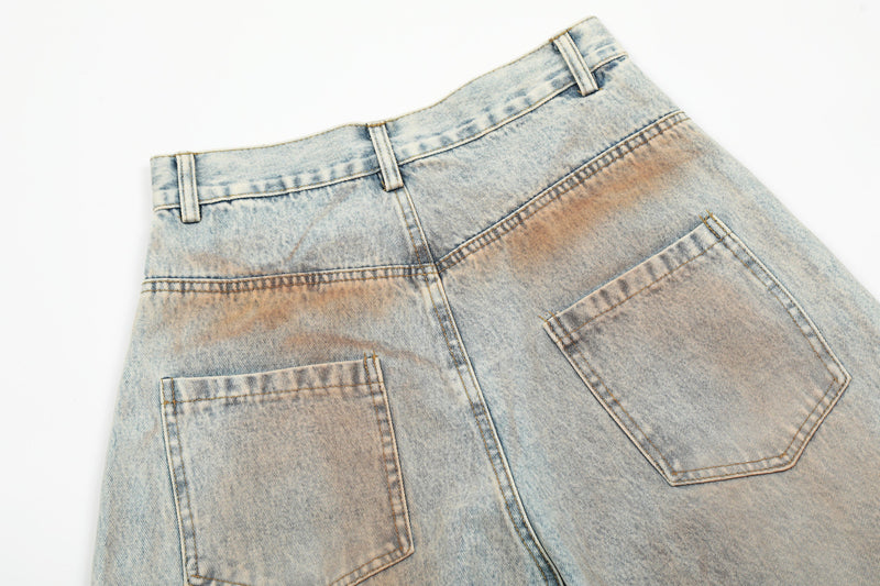 Rust Wash Distressed Barrel Jeans | Wide Leg Vintage Denim
