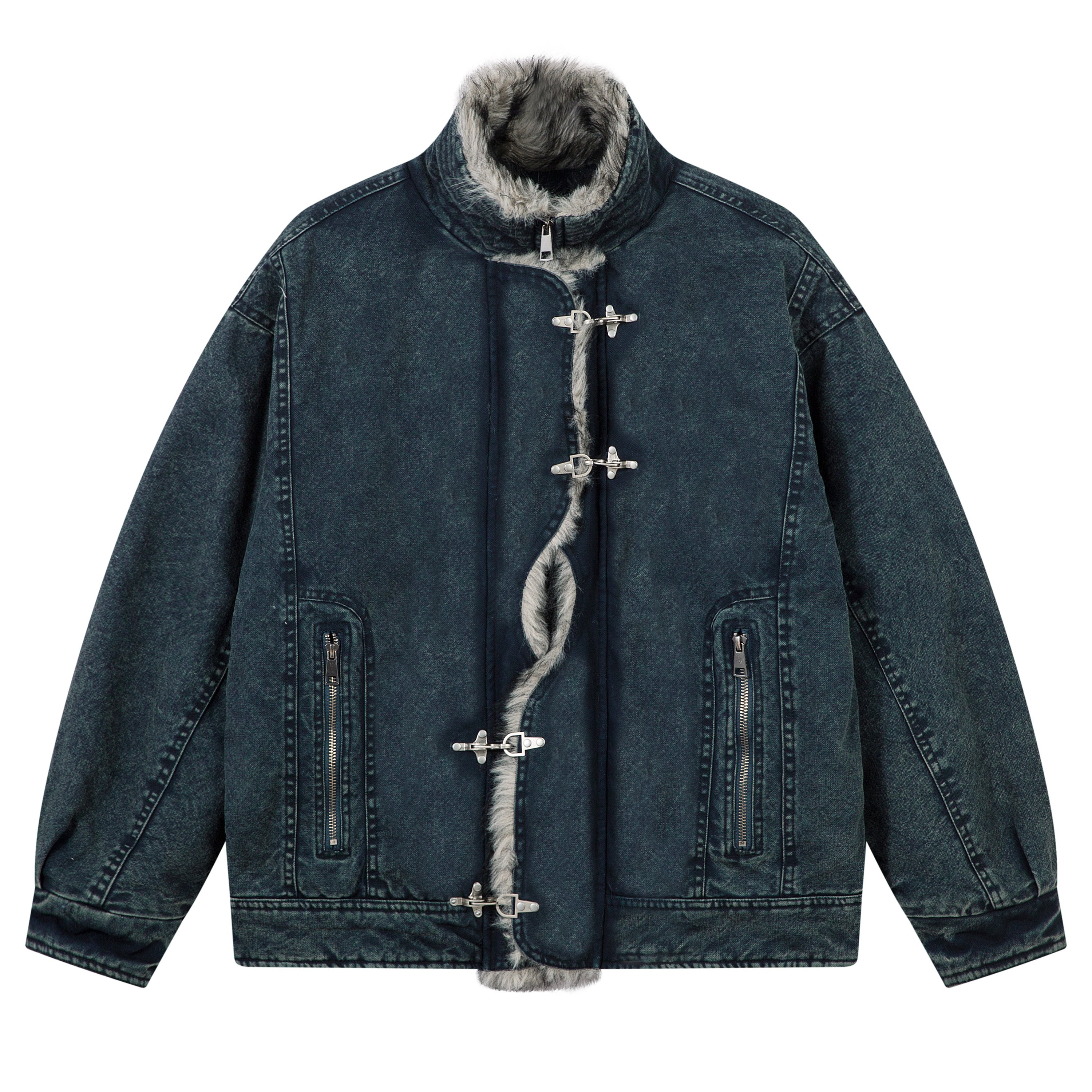 Fur-Lined Toggle Jacket | Vintage Washed Streetwear Coat