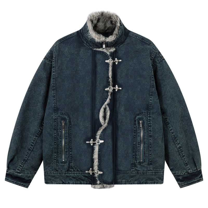 Fur-Lined Toggle Jacket | Vintage Washed Streetwear Coat