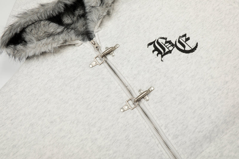 Faux Fur Lined Metal Clasp Gothic Hoodie Jacket | BC