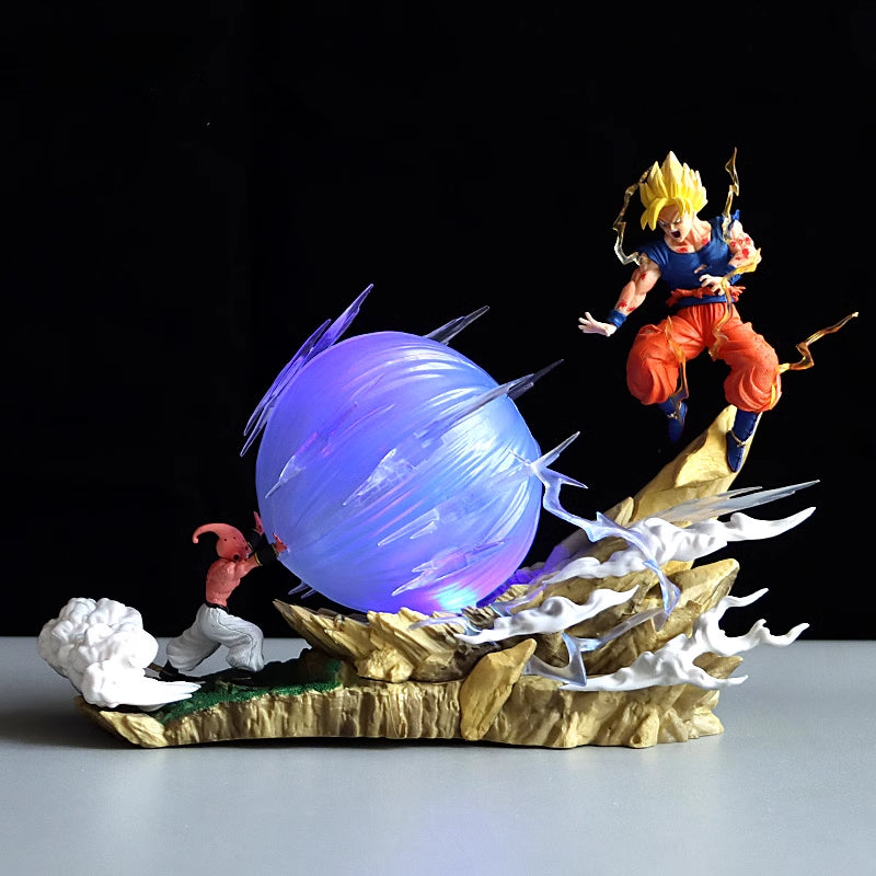 Dragon Ball Z Action Figure - Goku vs. Majin Buu with LED Light Effect, 19.5cm Tall, Collectible Figurine