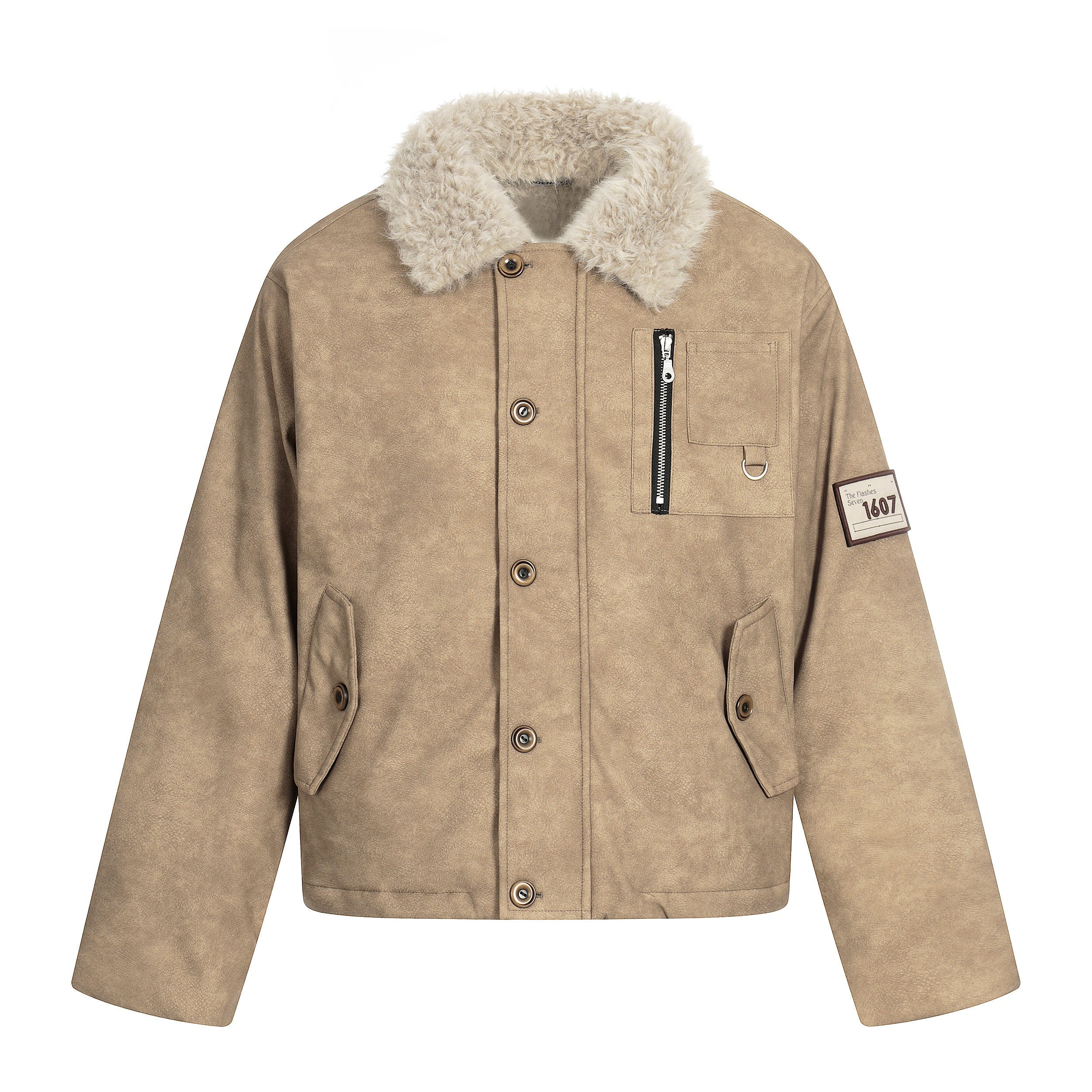 Faux Shearling Collar PU Jacket | Vintage Workwear Style
