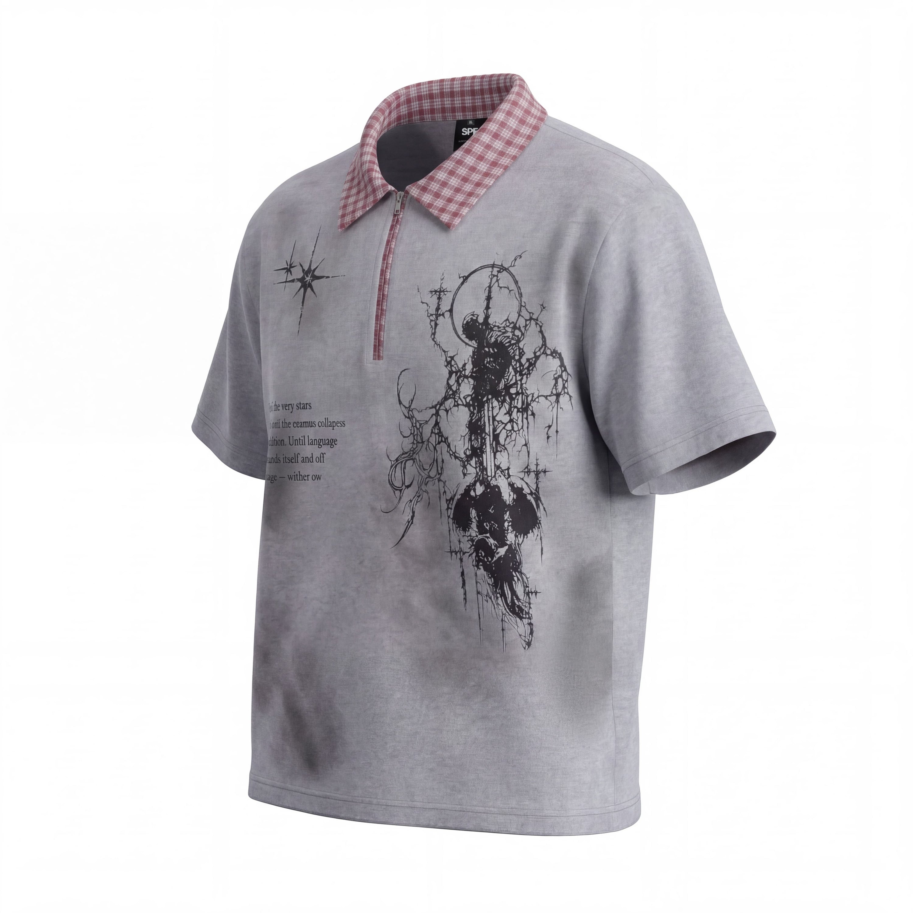 Omirad Grunge Star Zip Polo Tee | Dark Streetwear Graphic Shirt