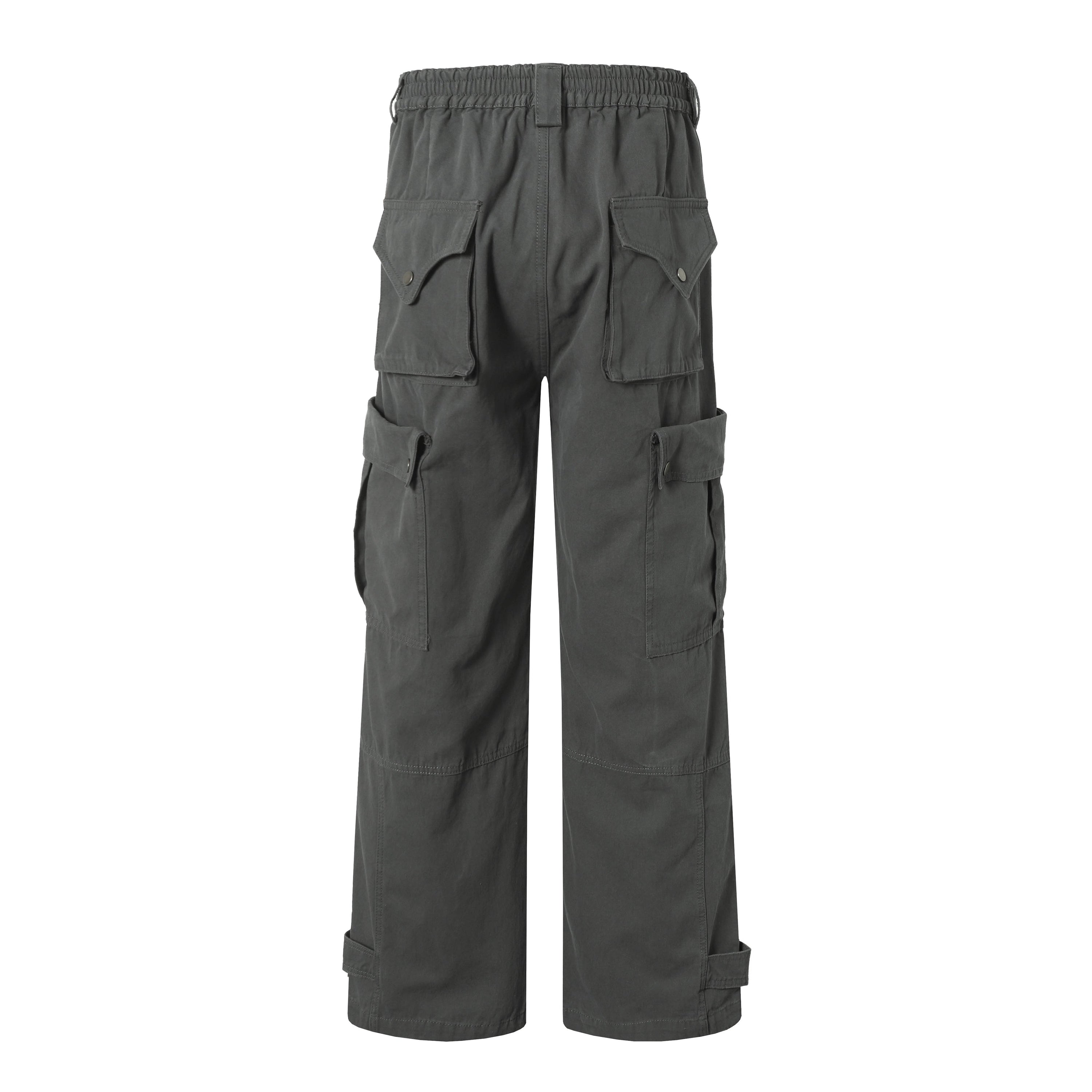 Wide-Leg Multi-Pocket Cargo Pants with Adjustable Hem
