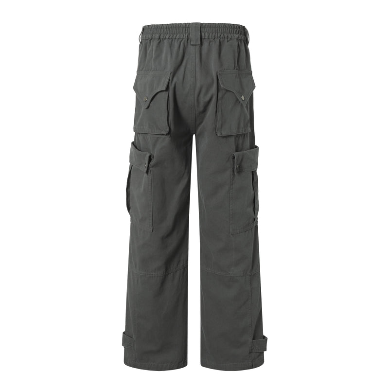Wide-Leg Multi-Pocket Cargo Pants with Adjustable Hem