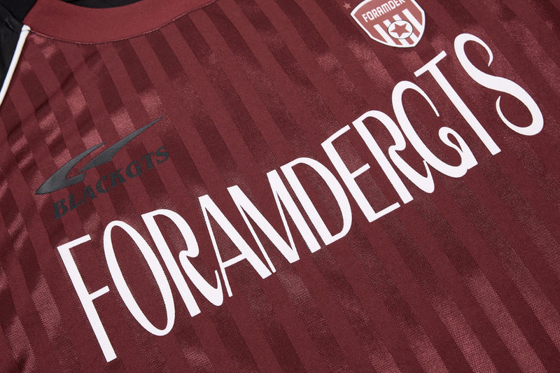 Maroon striped FORAMDERGTS football jersey tee with white logo print and Blackgts branding on the chest