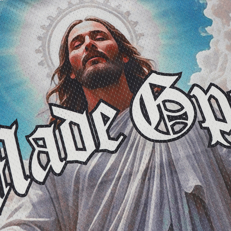 Made Gpsr Sacred Art Jesus Football Jersey | Blue Graphic