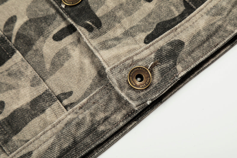 Camo Badge Denim Jacket | Cropped Streetwear Trucker