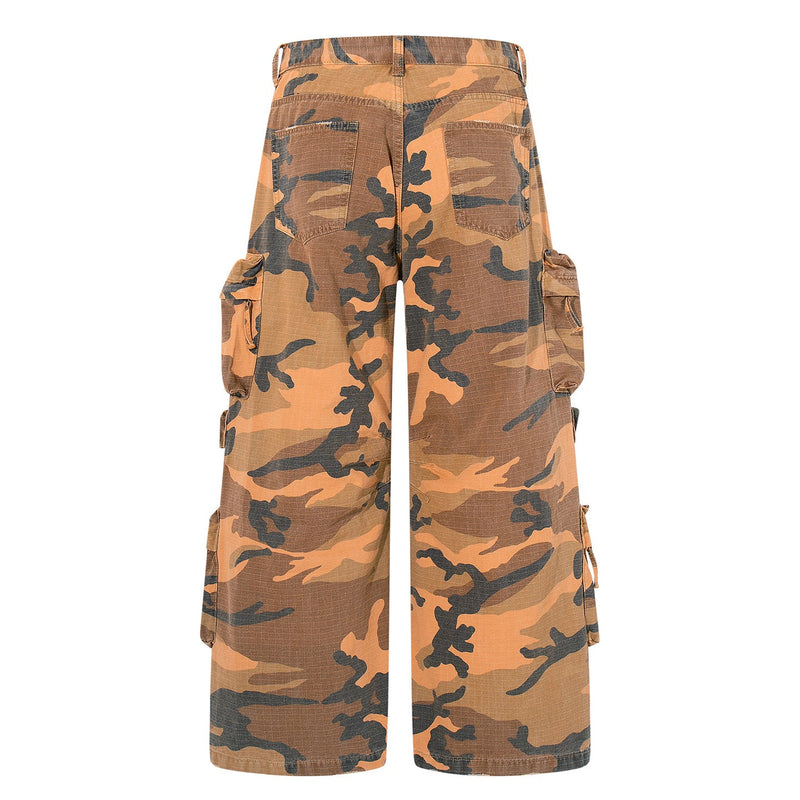 Heavy Tactical Camo Multi-Pocket Wide-Leg Cargo Pants