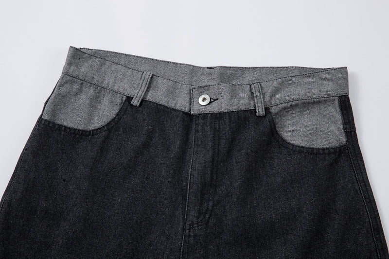 Omirad Contrast Pocket Wide-Leg Jeans | Black Denim