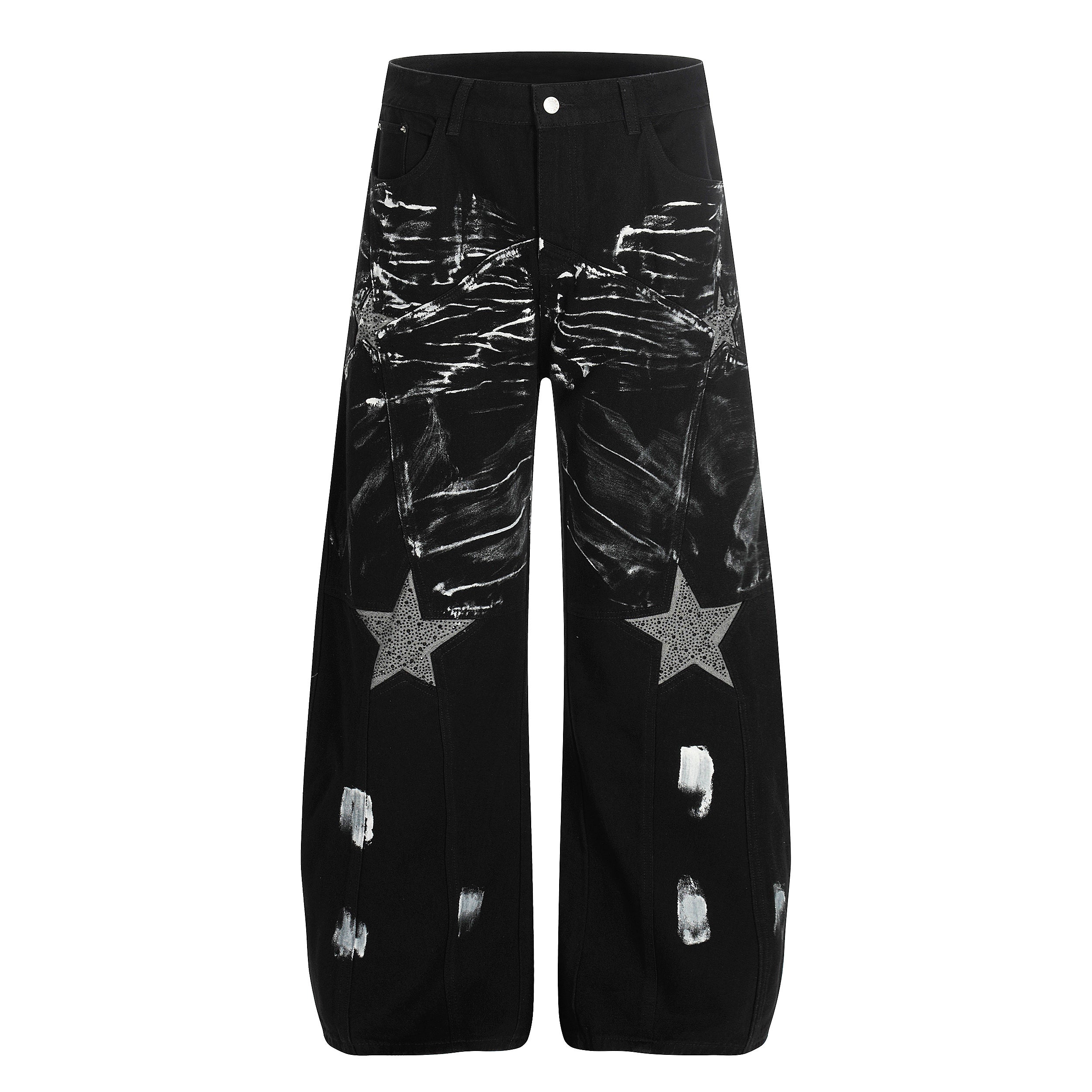 Star Brush-Stroke Wide-Leg Jeans | Artistic Streetwear Denim
