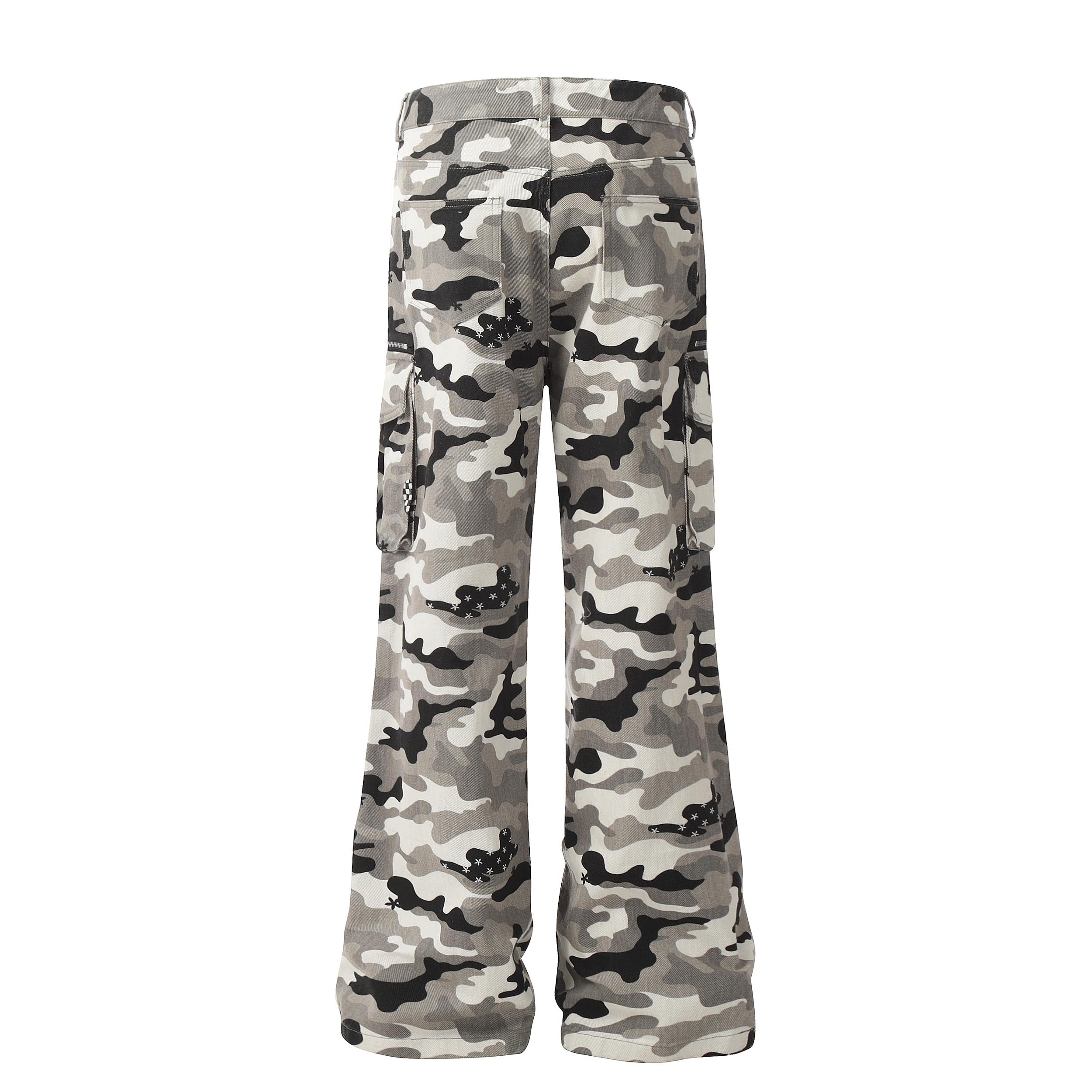 Grey Camo Cargo Pants with Checkerboard Patches | SEAKOFF