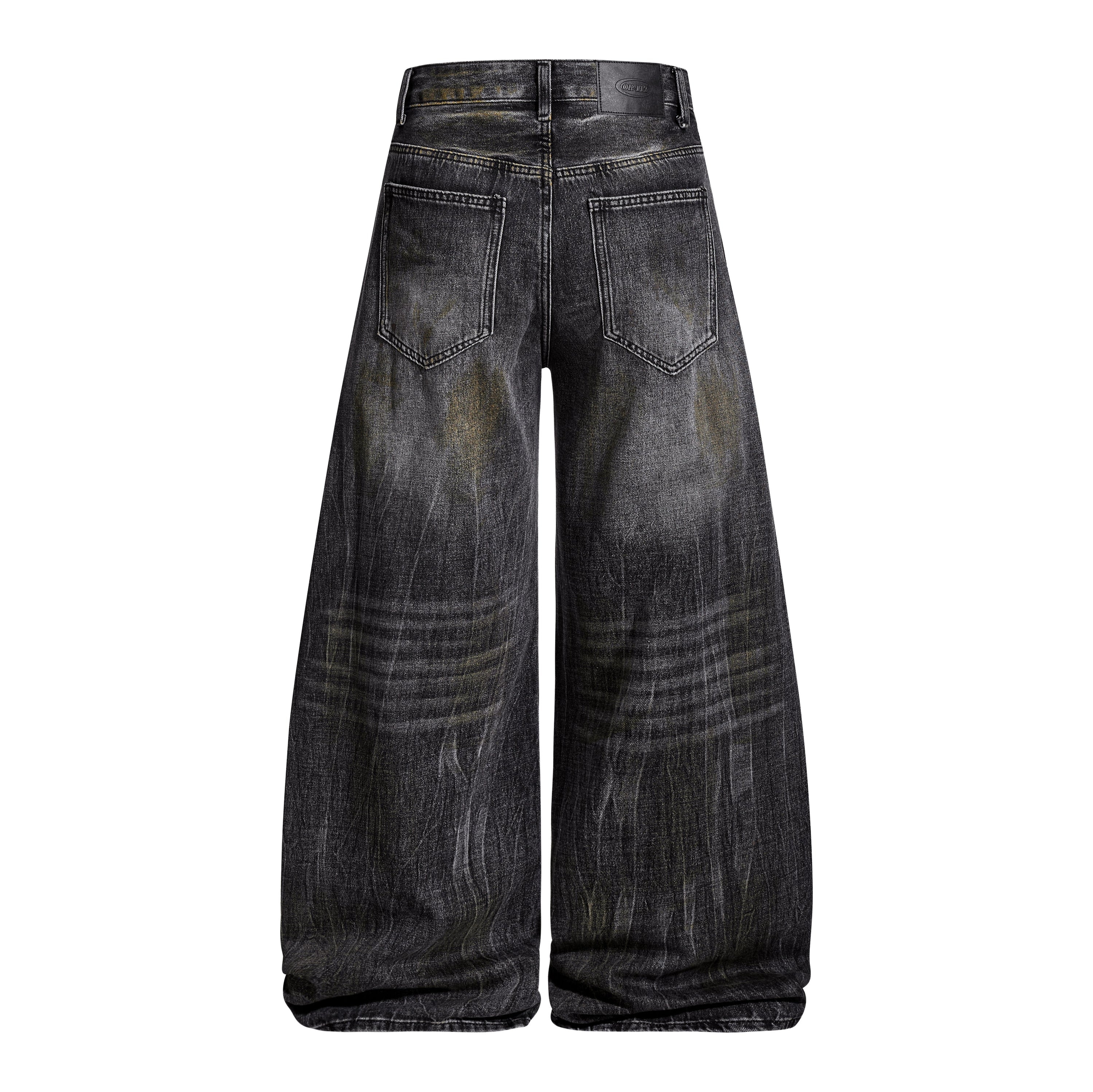 Omirad Vintage Washed Curved Wide-Leg Denim Pants