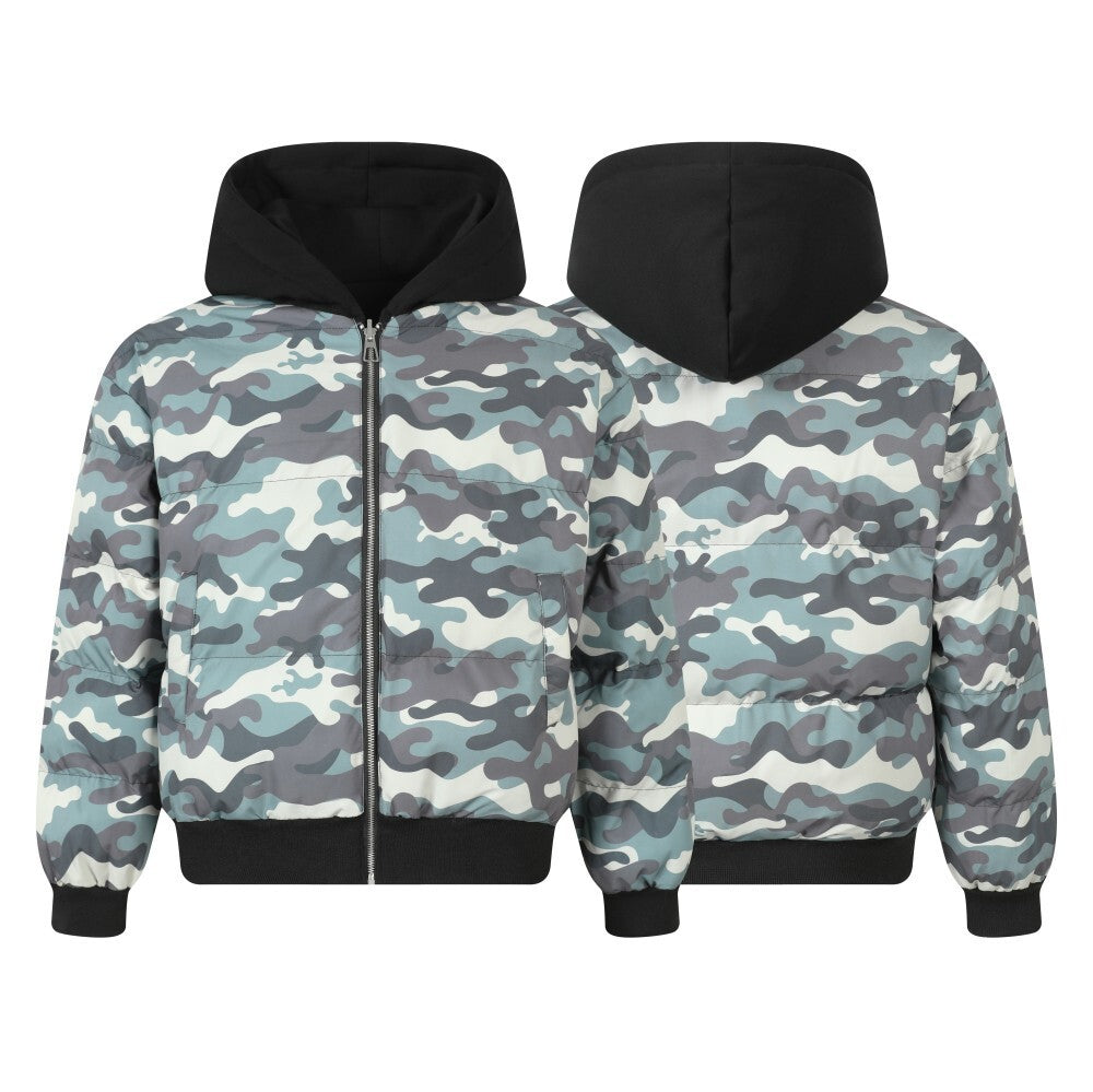 Reversible Camo Varsity Hoodie Jacket | TAELEPLUS Logo