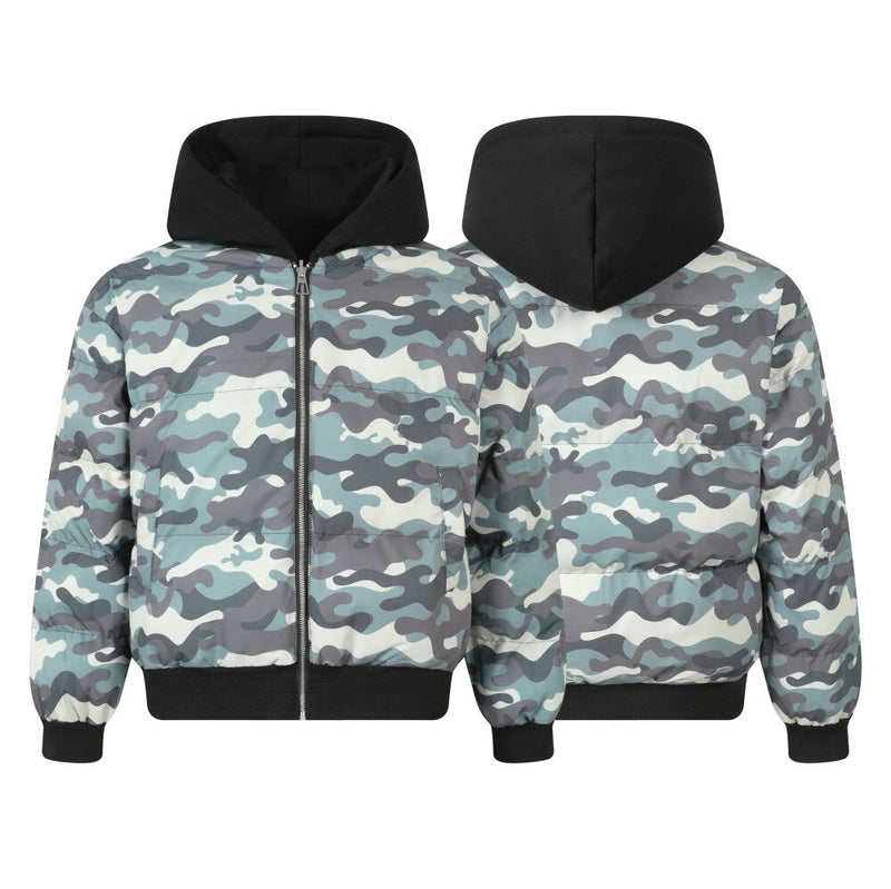 Reversible Camo Varsity Hoodie Jacket | TAELEPLUS Logo