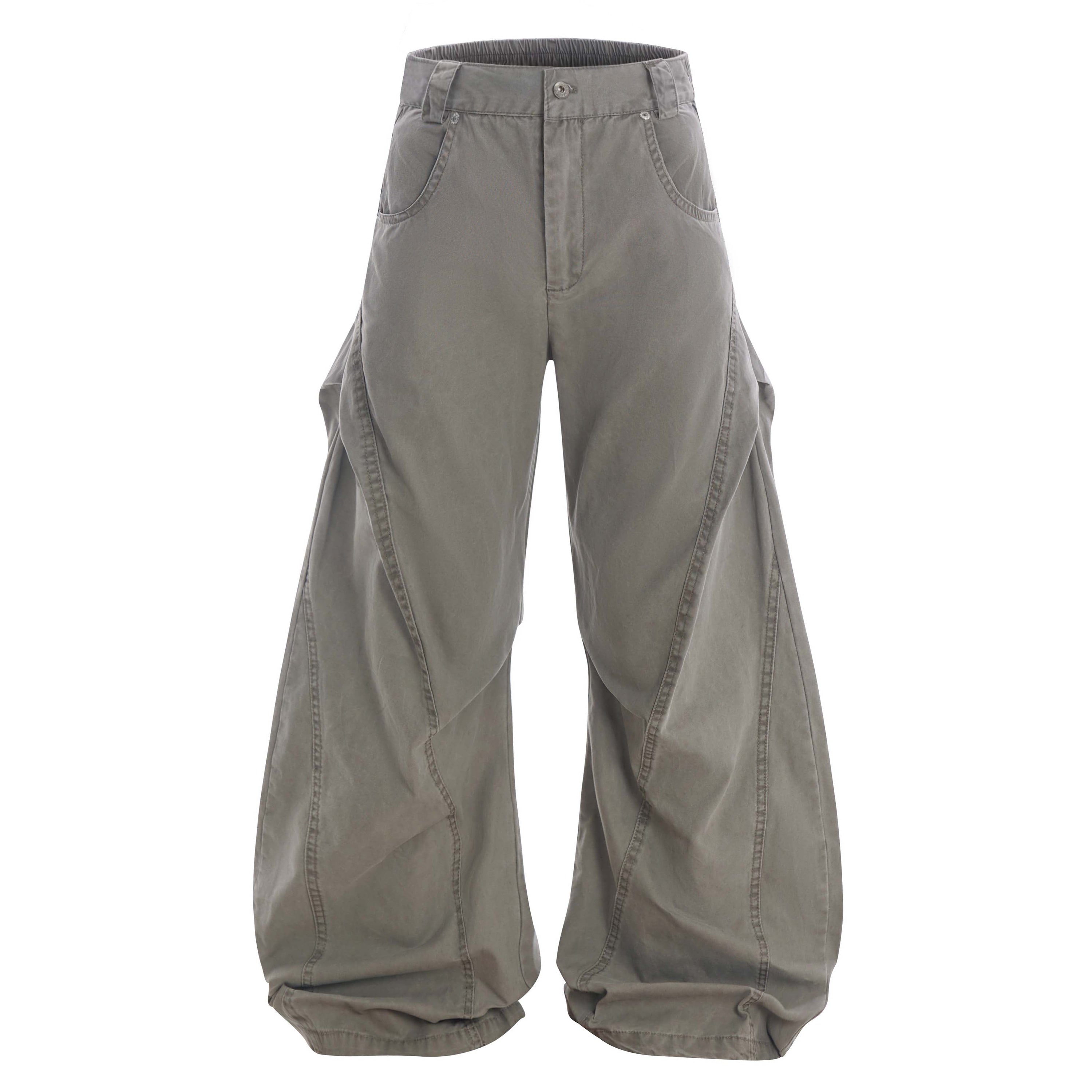 Curved Seam Washed Wide-Leg Pants | Oversized Street Style