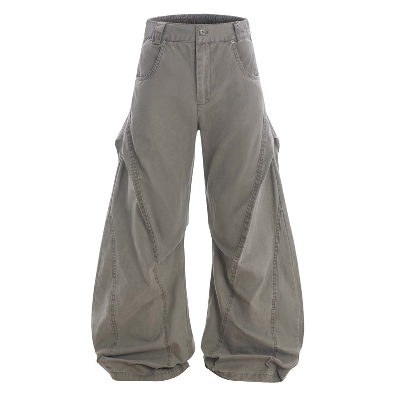 Curved Seam Washed Wide-Leg Pants | Oversized Street Style