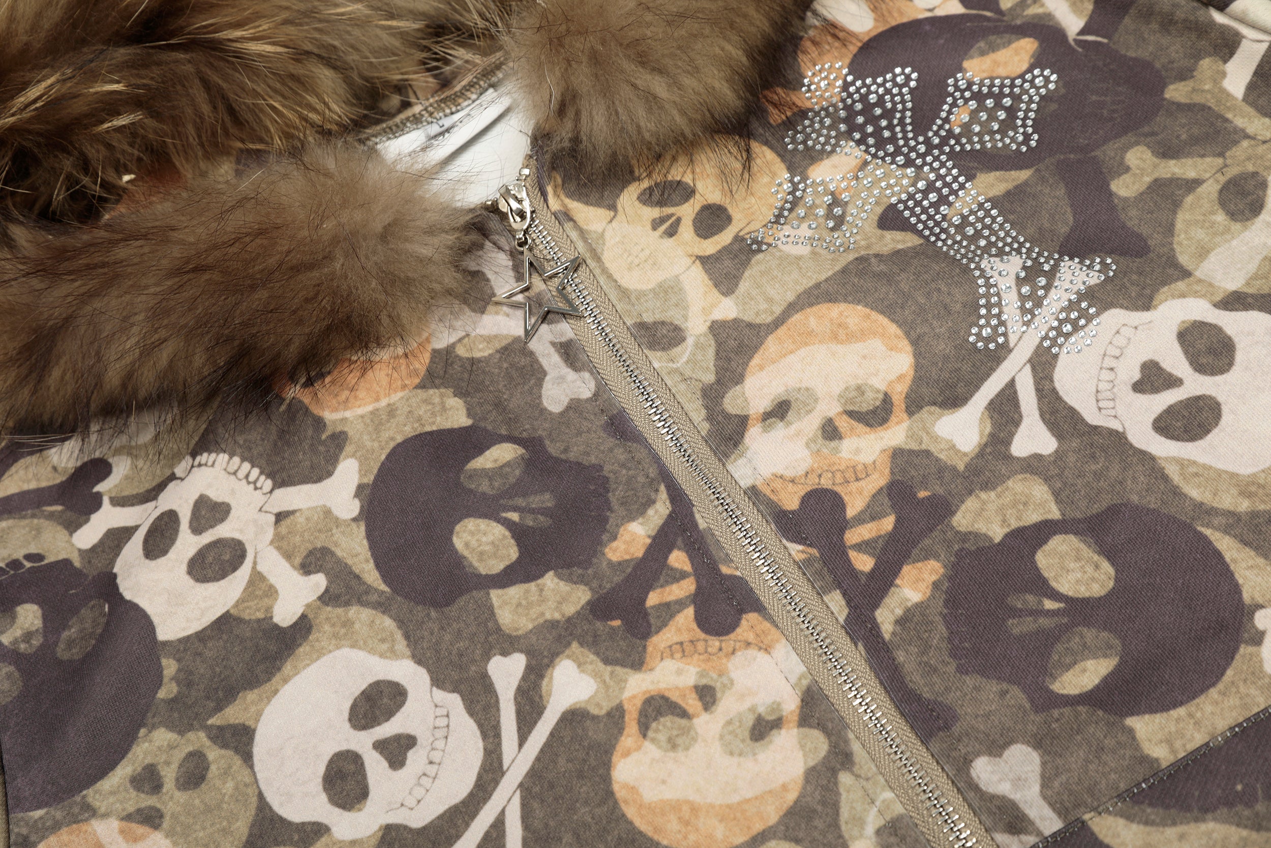 Skull Camo Fur-Trim Hoodie Bomber Jacket | Omirad