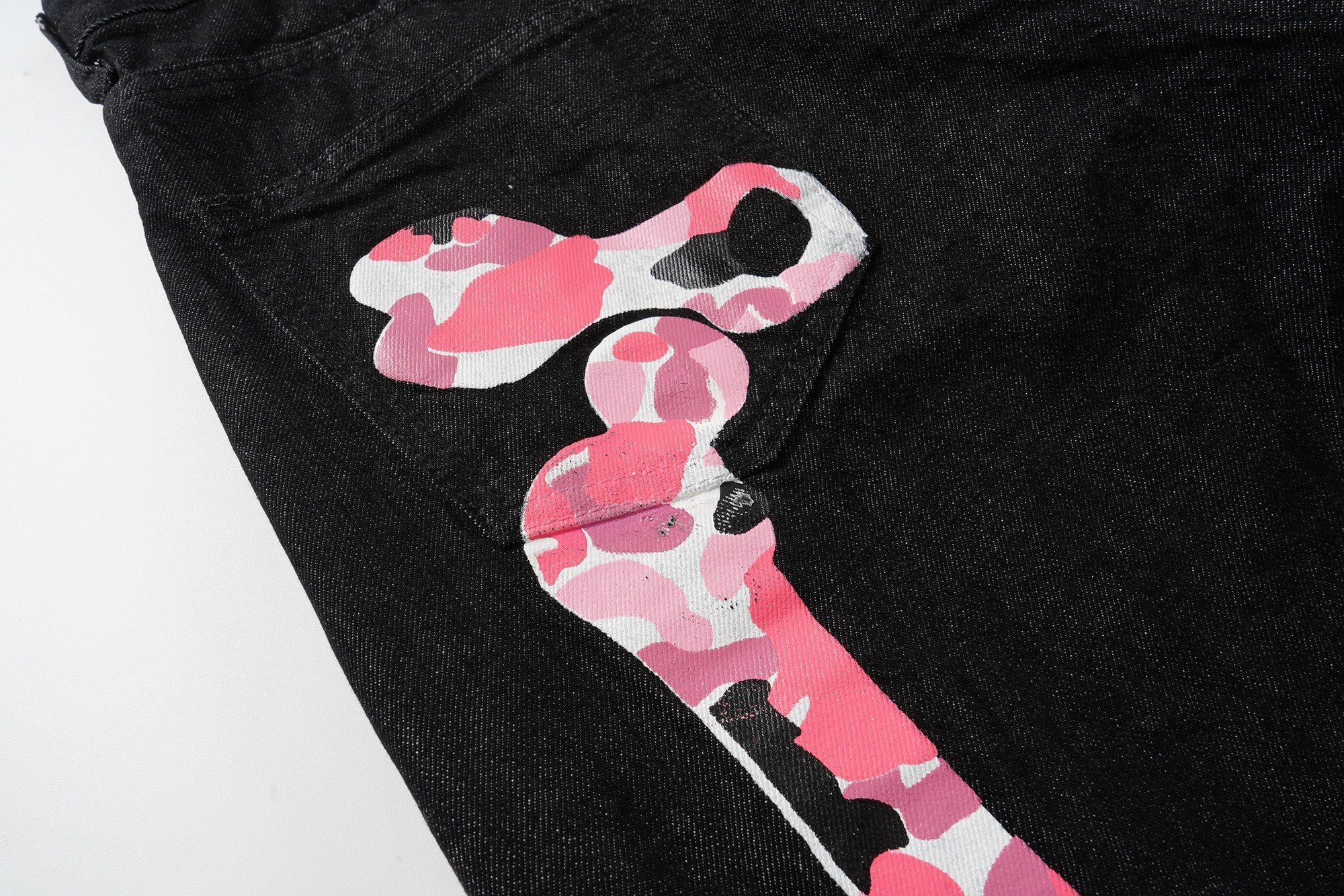 Skeleton Graphic Wide-Leg Black Denim Pants | Streetwear
