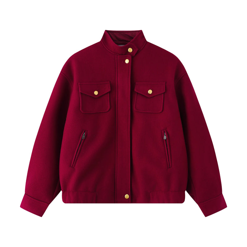 Omirad Utility Bomber Jacket | Gold-Tone Snap Stand Collar