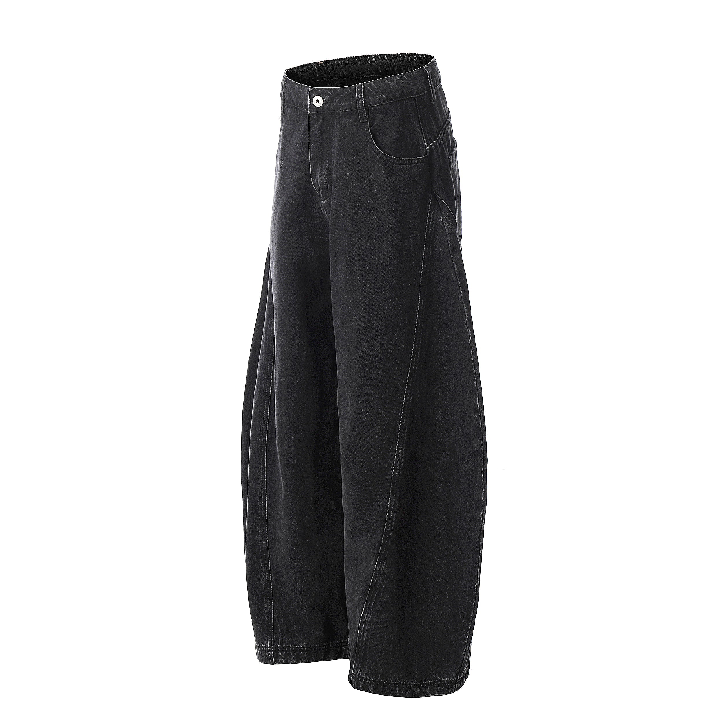 Wide-Leg Balloon Denim Pants | Washed Black Streetwear Jeans