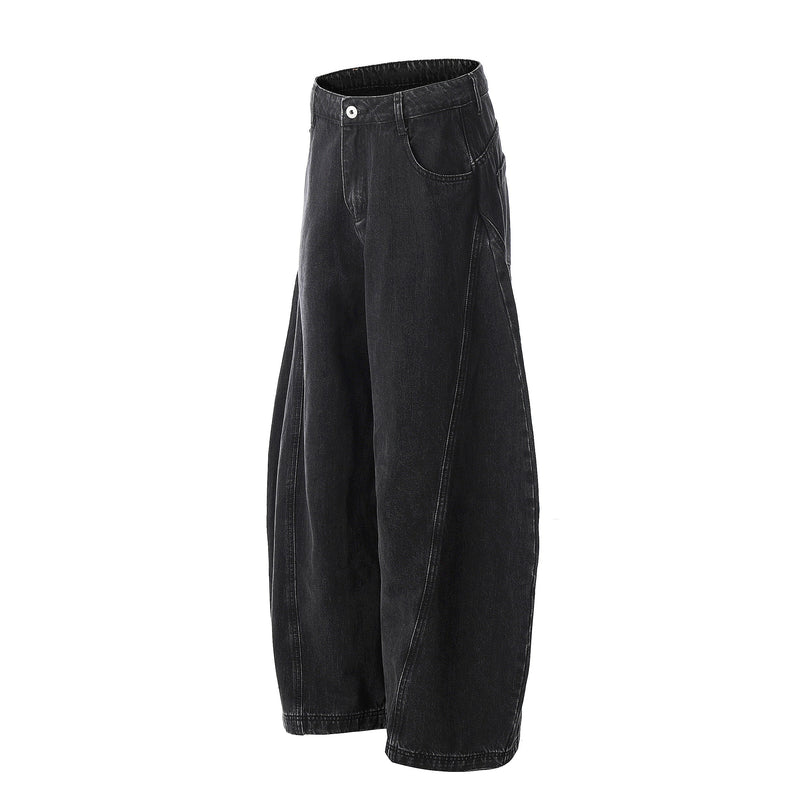 Washed black balloon jeans shown at a slight front angle with wide legs
