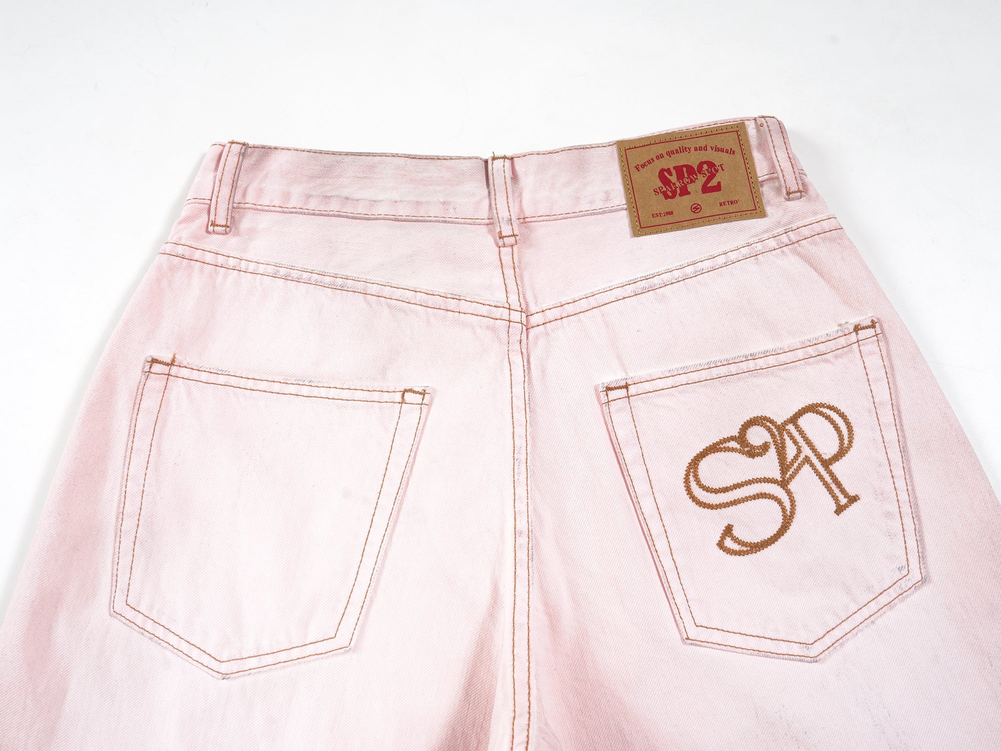 Faded Pink Wide-Leg Denim Pants | SP2 Logo | 100% Cotton