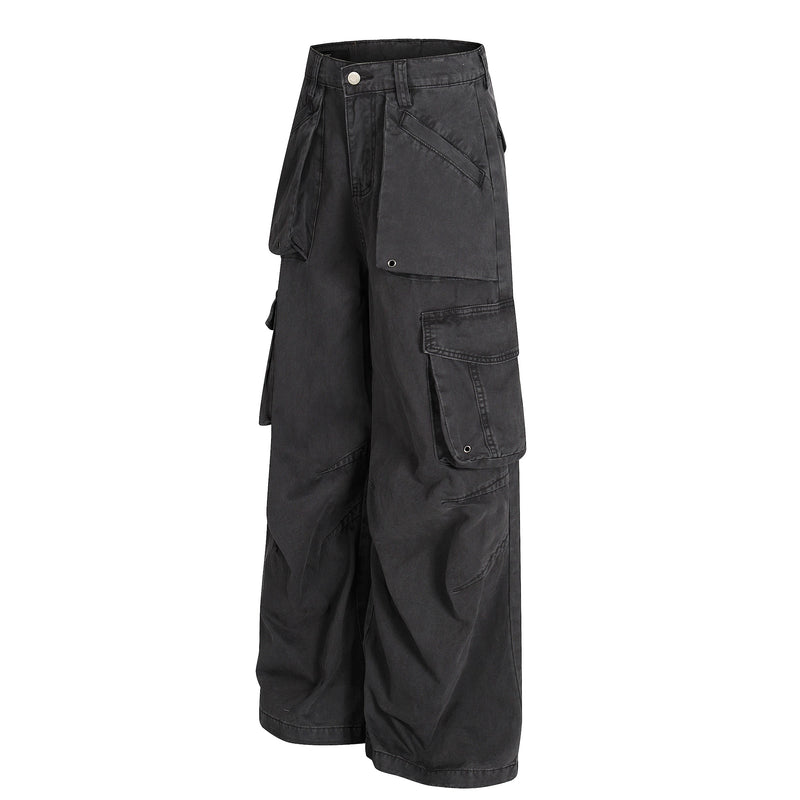Heavy Cargo Pocket Wide-Leg Pants | Washed Cotton Streetwear